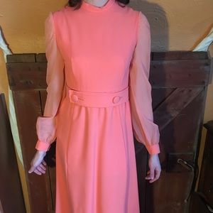 Vintage peach dress w sheer sleeves